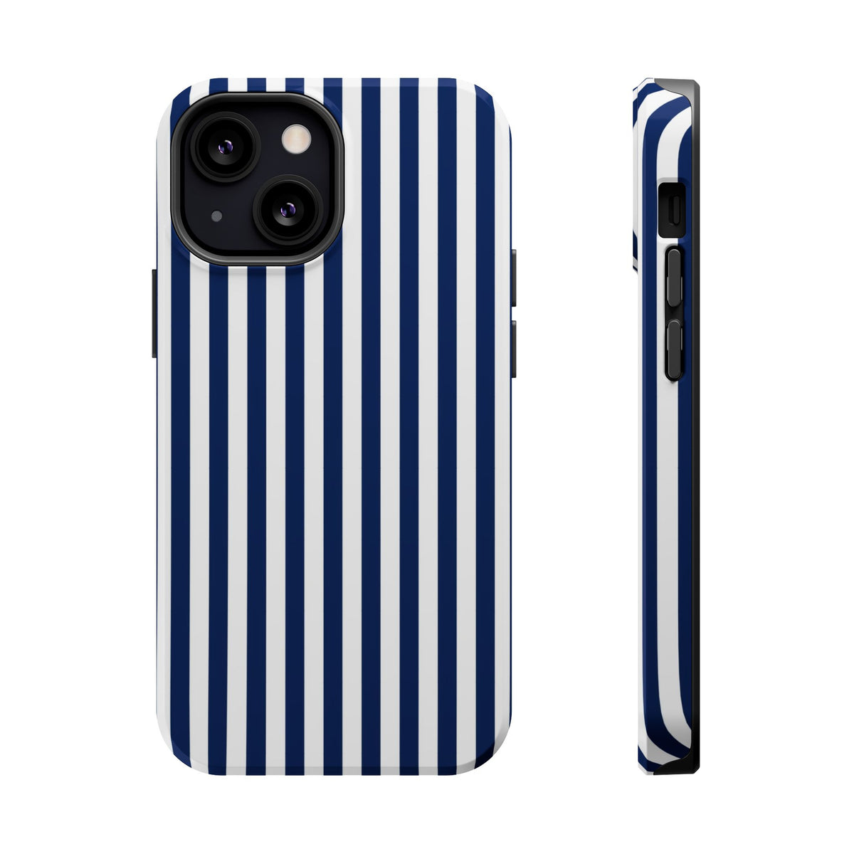 Navy Stripe MagSafe case for iPhone 13 Mini, glossy finish