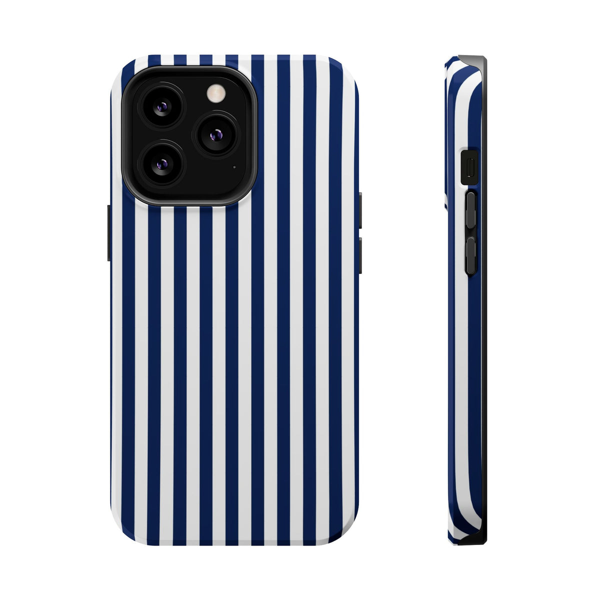 Navy Stripe MagSafe case for iPhone 13 Pro, glossy finish