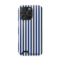 Navy Stripe phone case with card holder for iPhone 16 Pro, glossy finish