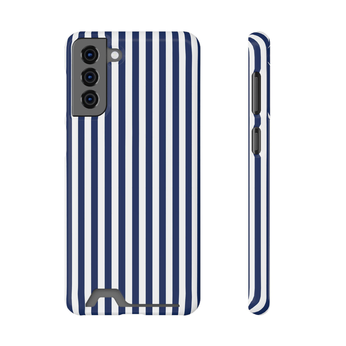 Navy Stripe phone case with card holder for Samsung Galaxy S21 Plus, glossy finish