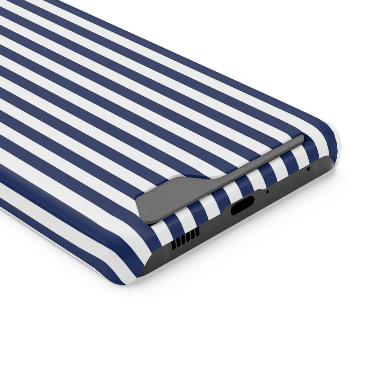 Navy Stripe phone case with card holder for Samsung Galaxy S21 Ultra, glossy finish