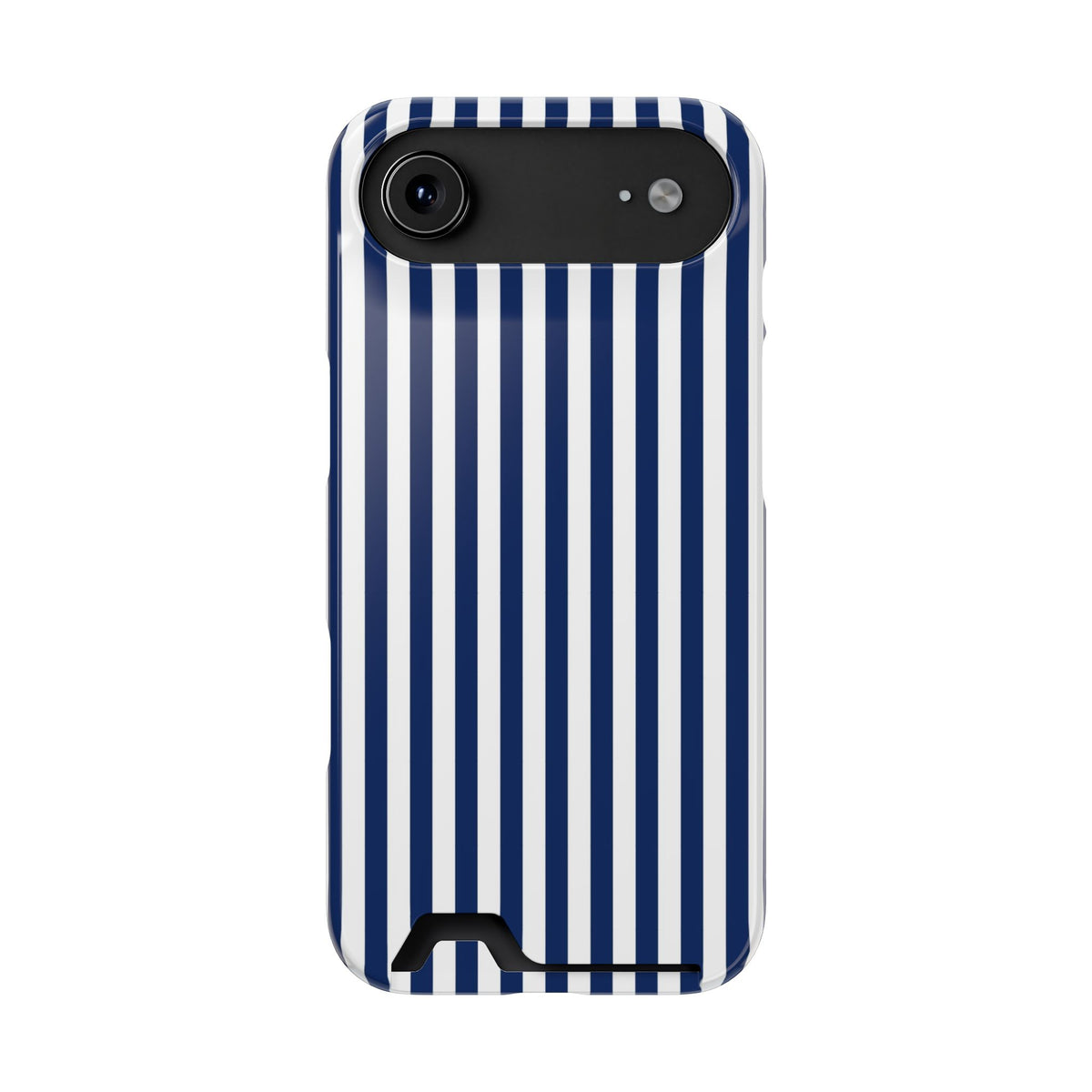Navy Stripe phone case with card holder for iPhone 17 Air, glossy finish