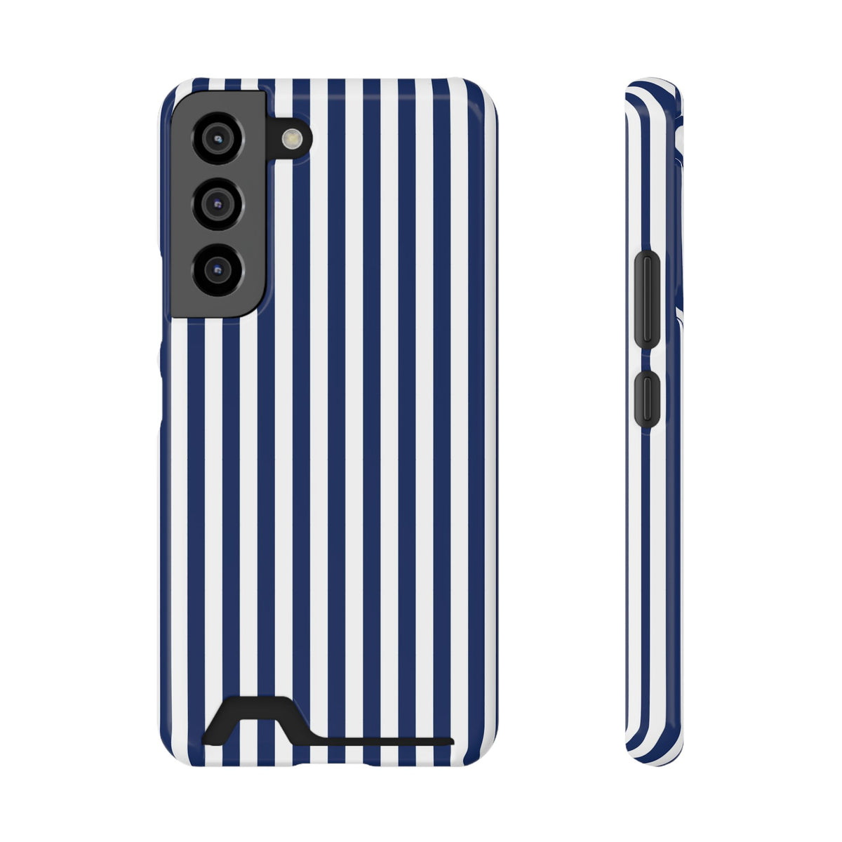 Navy Stripe phone case with card holder for Samsung Galaxy S22, glossy finish