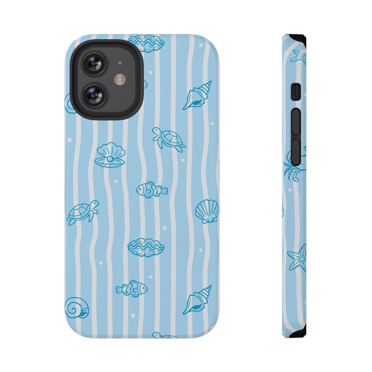 Ocean Doodle Stripe protective phone case for iPhone 12 Mini, glossy finish