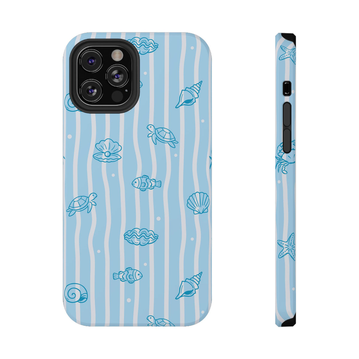 Ocean Doodle Stripe protective phone case for iPhone 12 Pro, glossy finish