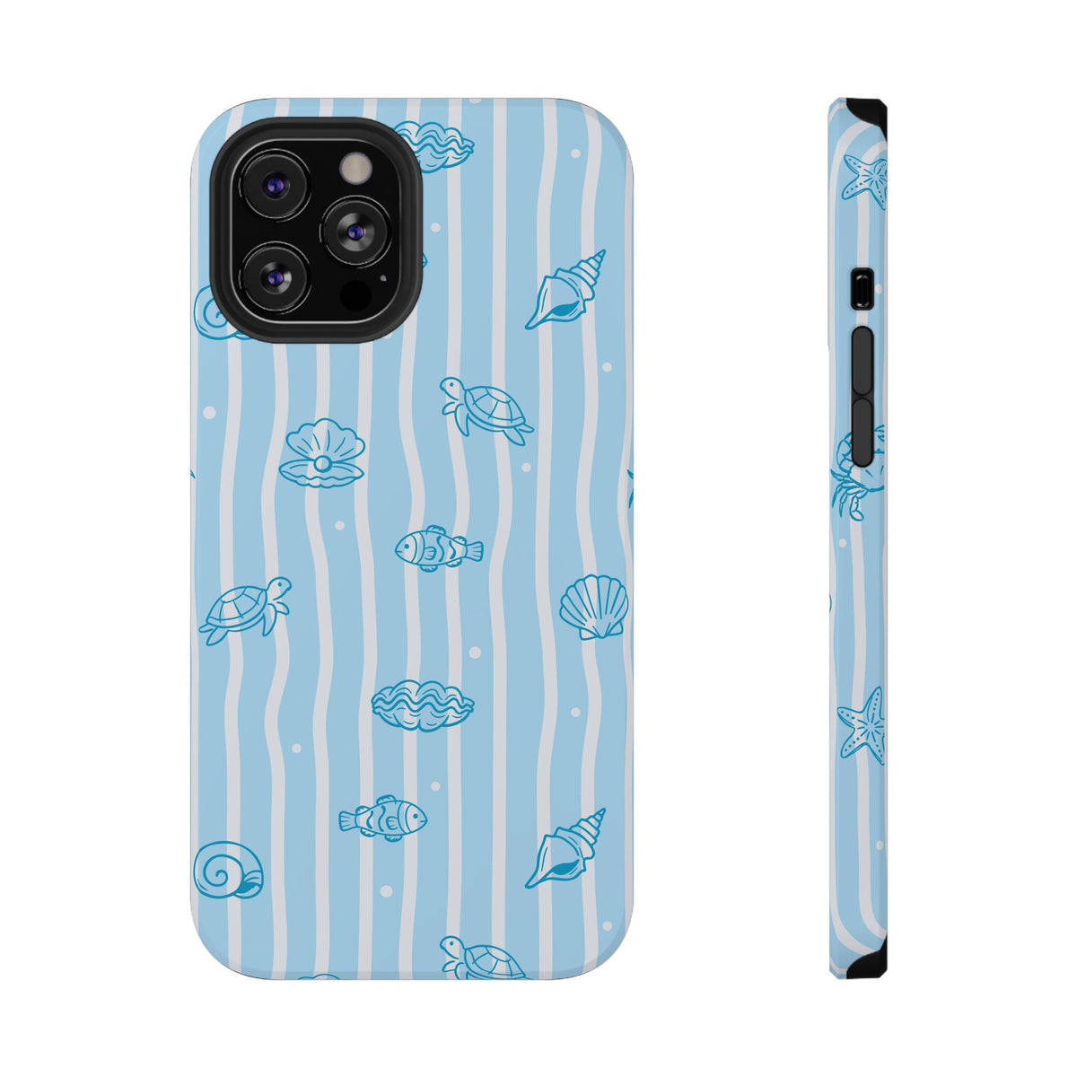 Ocean Doodle Stripe protective phone case for iPhone 12 Pro Max, glossy finish