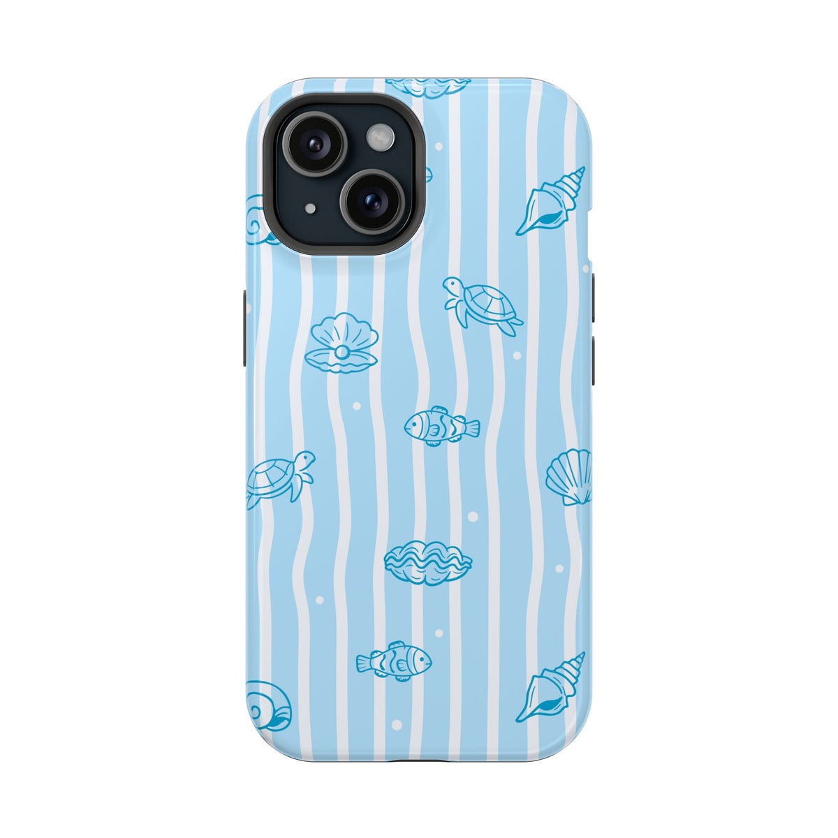 Ocean Doodle Stripe protective phone case for iPhone 15, glossy finish