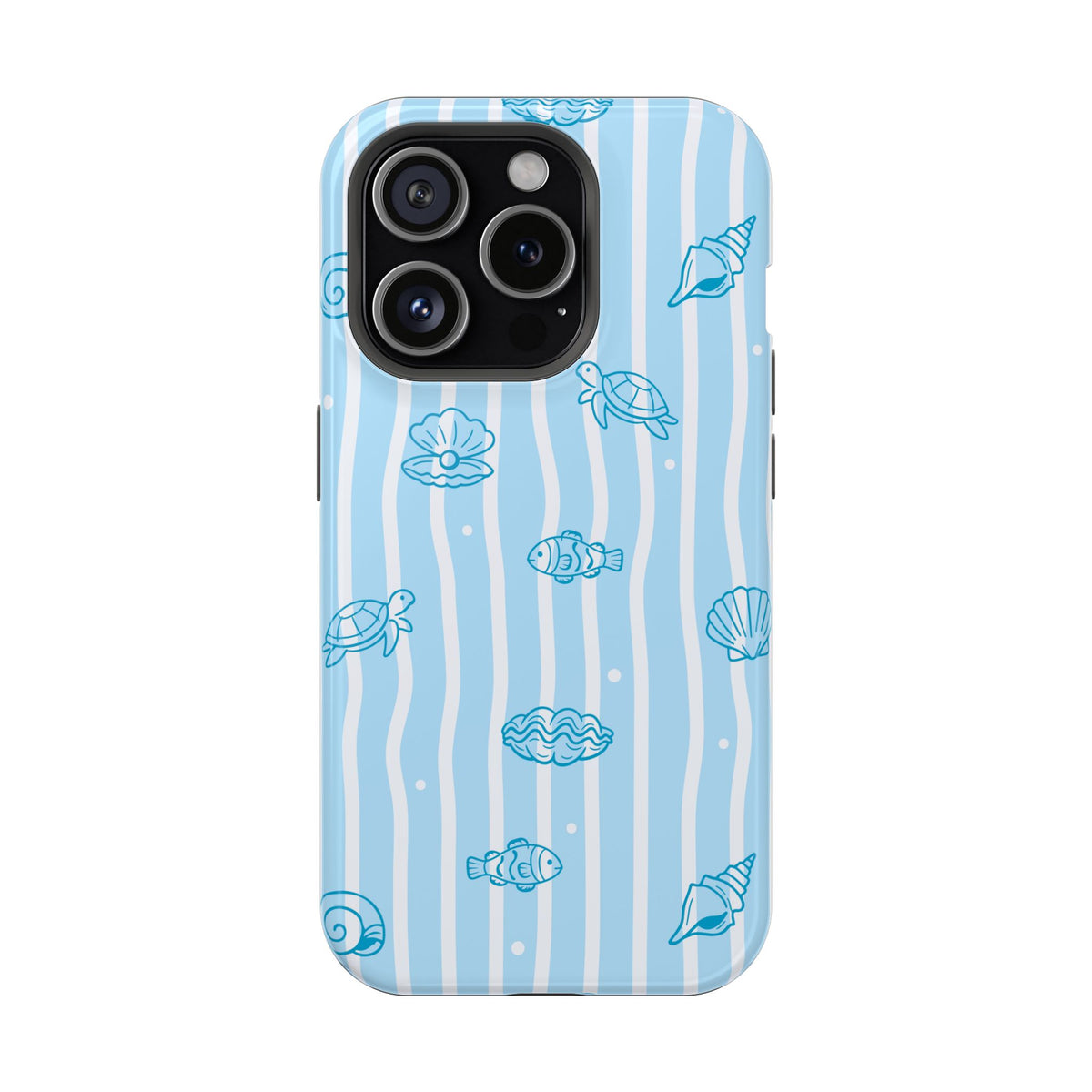 Ocean Doodle Stripe protective phone case for iPhone 15 Pro, glossy finish