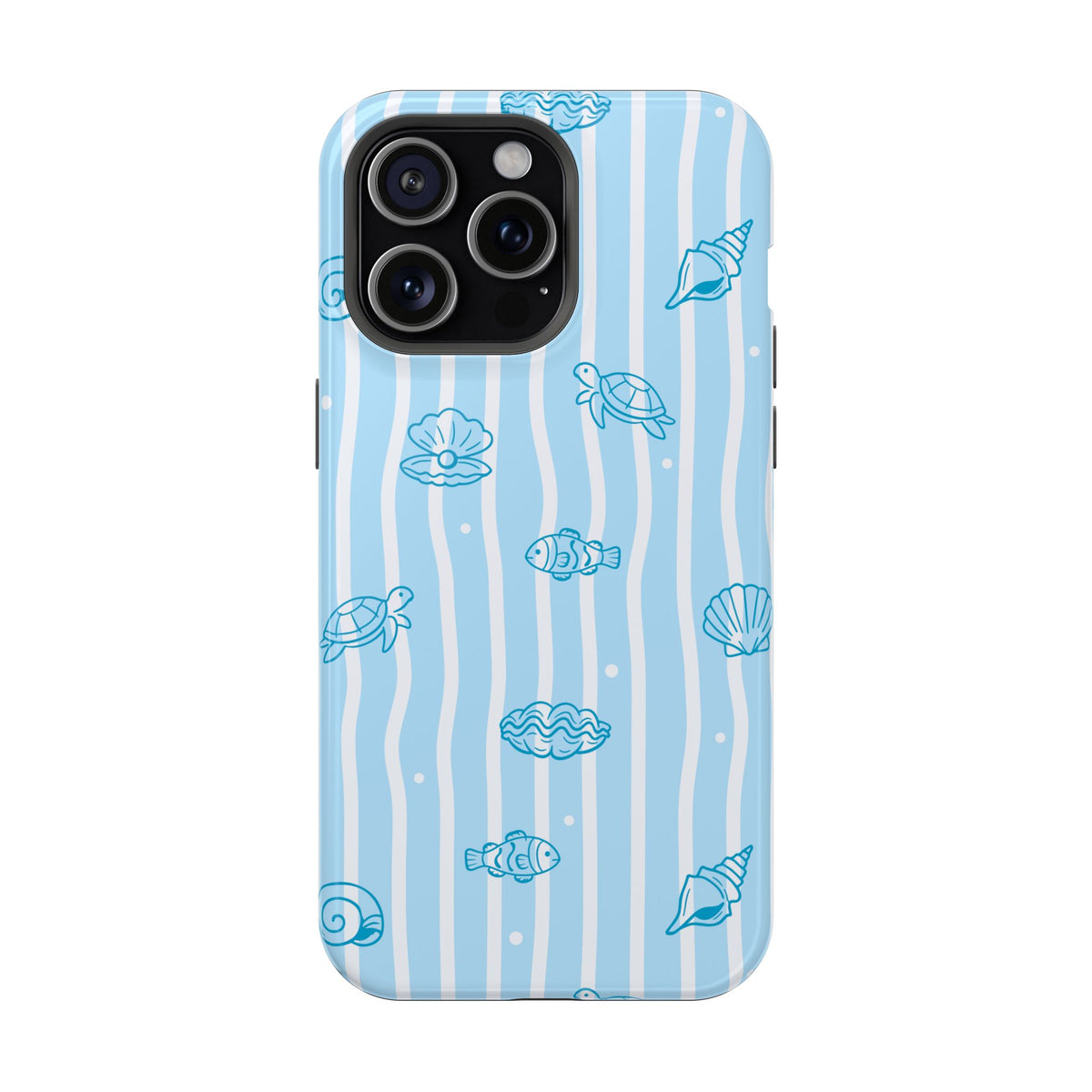 Ocean Doodle Stripe protective phone case for iPhone 15 Pro Max, glossy finish