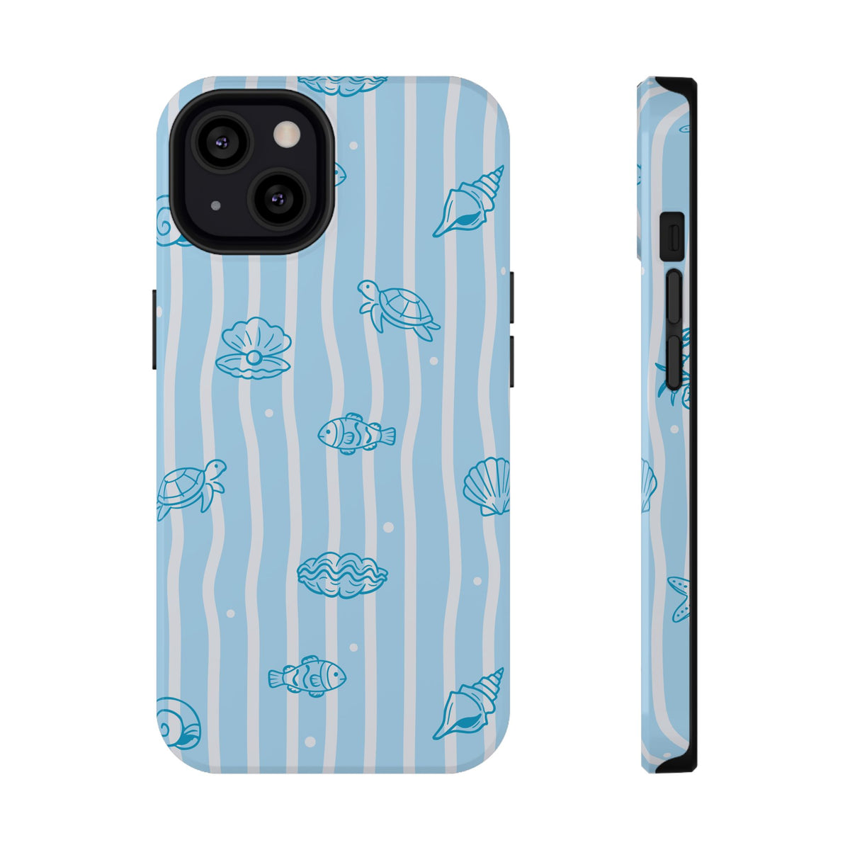 Ocean Doodle Stripe protective phone case for iPhone 13, glossy finish