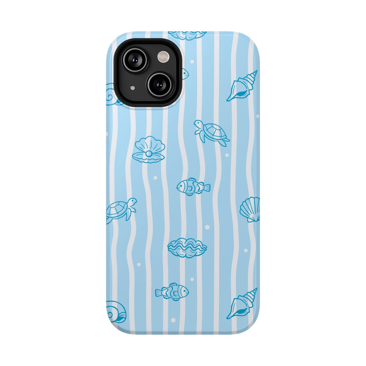 Ocean Doodle Stripe protective phone case for iPhone 14, glossy finish