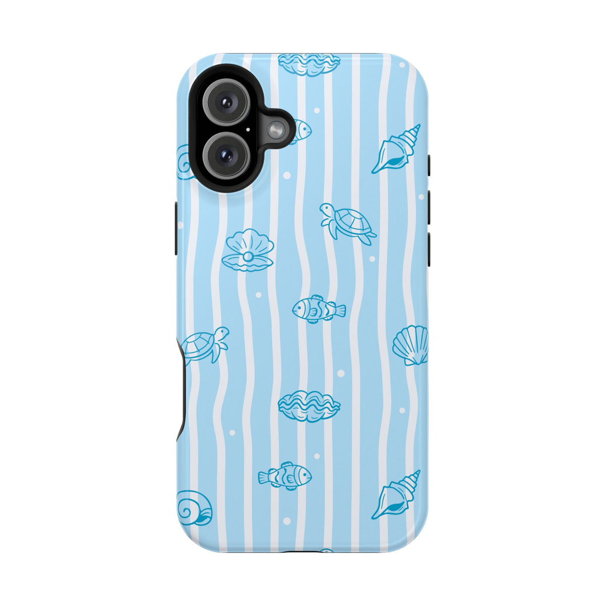 Ocean Doodle Stripe protective phone case for iPhone 16 Plus, glossy finish