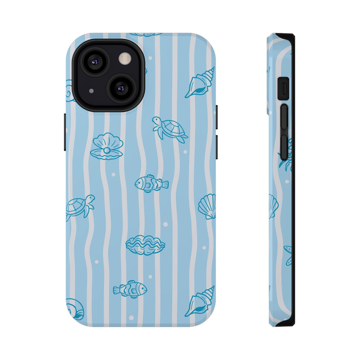 Ocean Doodle Stripe protective phone case for iPhone 13 Mini, glossy finish
