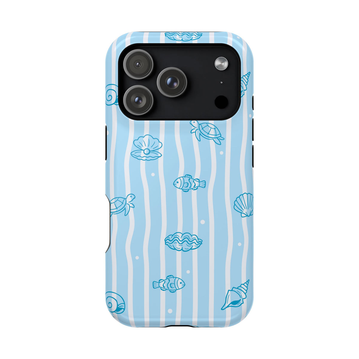Ocean Doodle Stripe protective phone case for iPhone 17 Pro, glossy finish