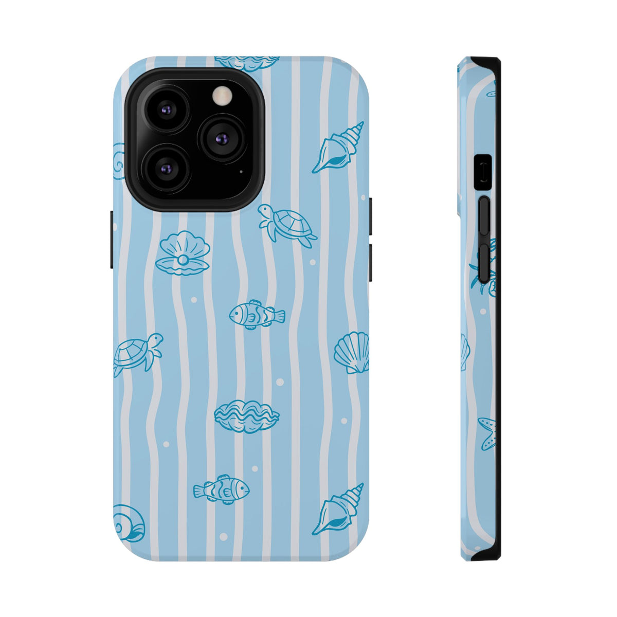 Ocean Doodle Stripe protective phone case for iPhone 13 Pro, glossy finish