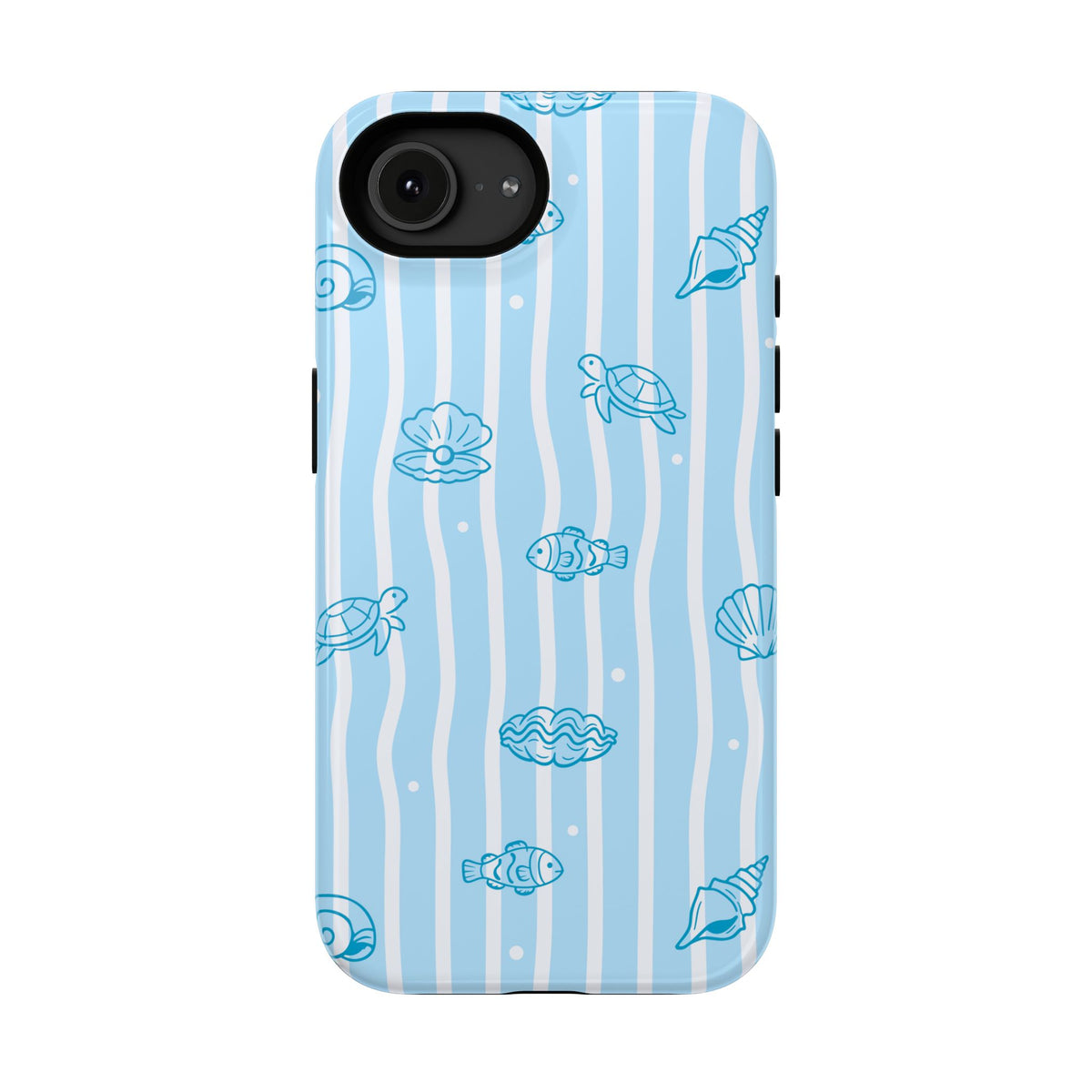 Ocean Doodle Stripe protective phone case for iPhone 16e, glossy finish