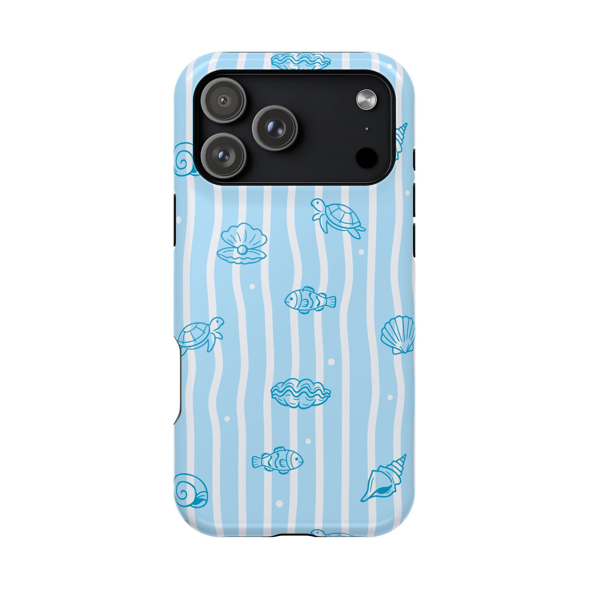 Ocean Doodle Stripe protective phone case for iPhone 18 Pro Max, glossy finish