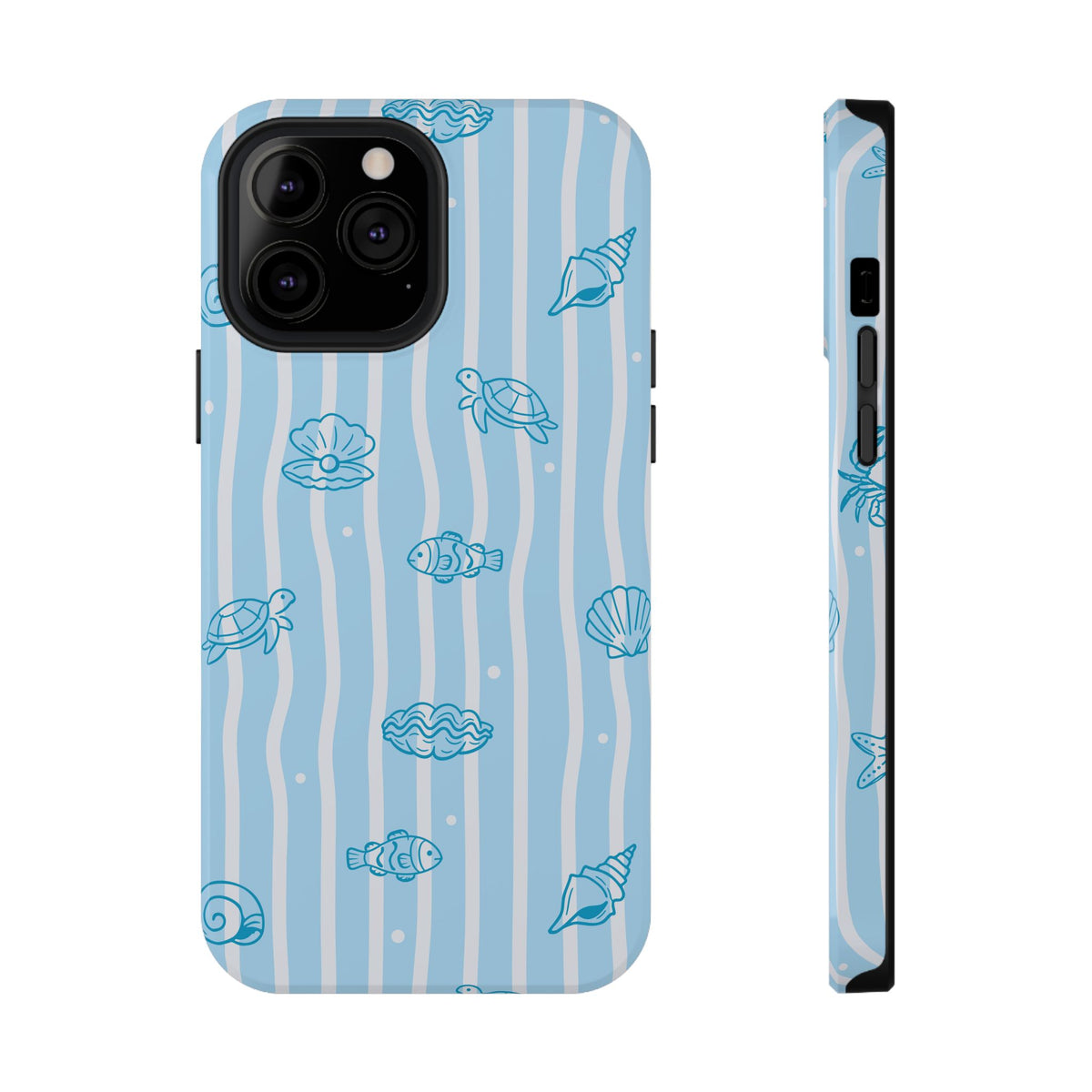 Ocean Doodle Stripe protective phone case for iPhone 13 Pro Max, glossy finish