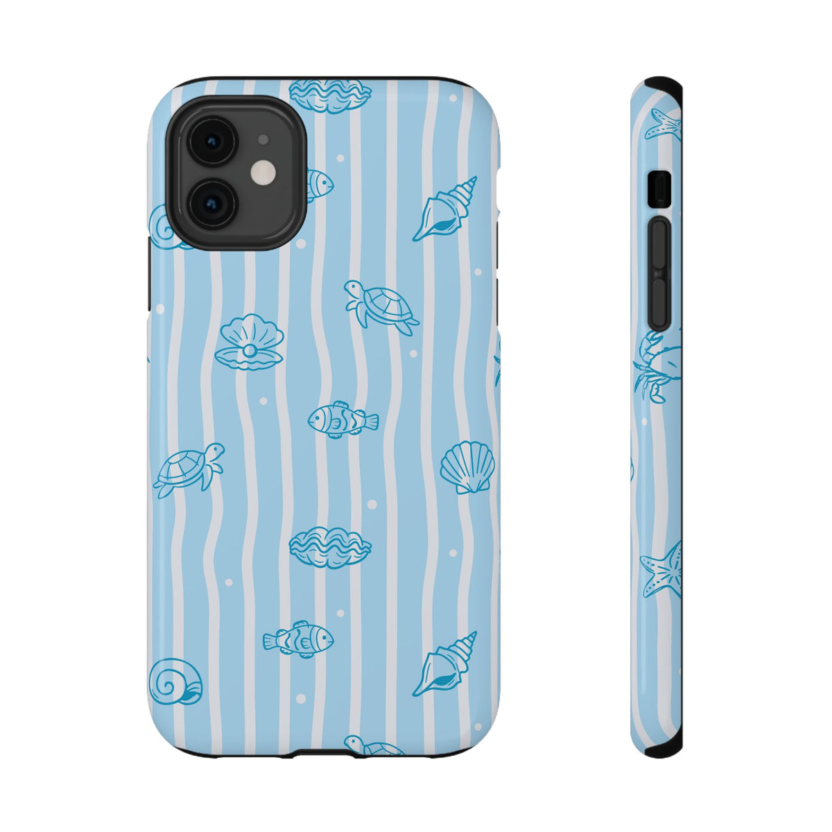 Ocean Doodle Stripe protective phone case for iPhone 11, glossy finish
