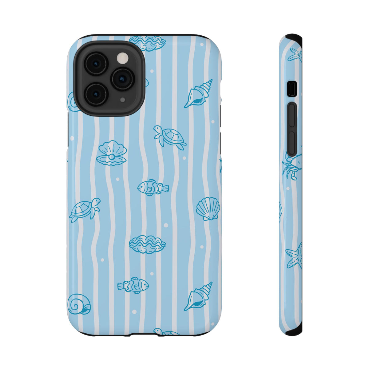 Ocean Doodle Stripe protective phone case for iPhone 11 Pro, glossy finish