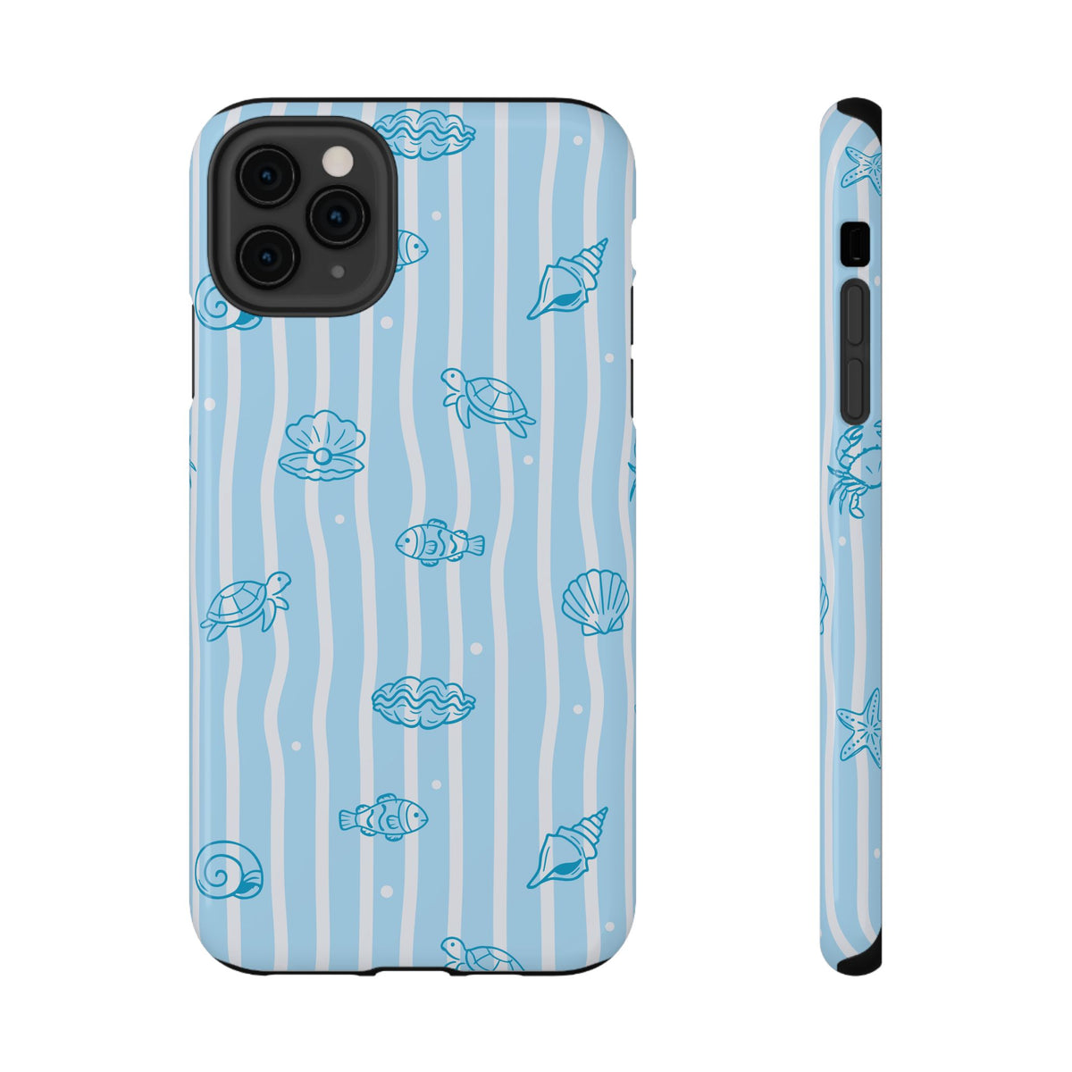 Ocean Doodle Stripe protective phone case for iPhone 11 Pro Max, glossy finish