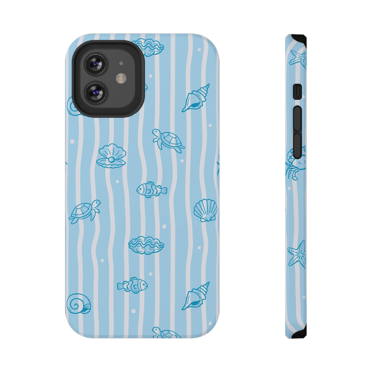 Ocean Doodle Stripe protective phone case for iPhone 12, glossy finish