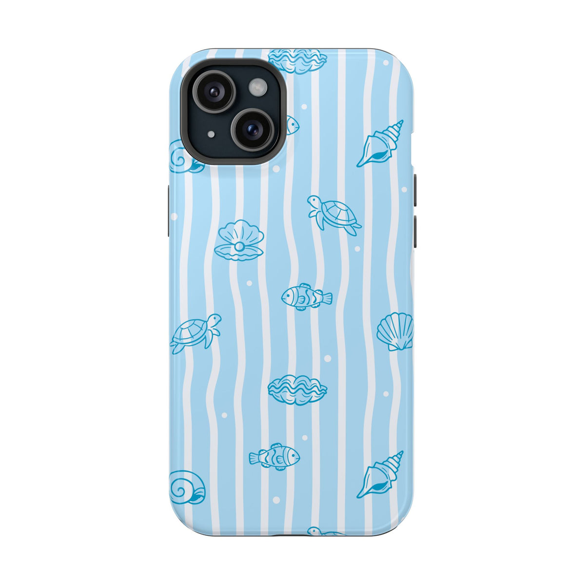 Ocean Doodle Stripe MagSafe case for iPhone 15 Plus, glossy finish