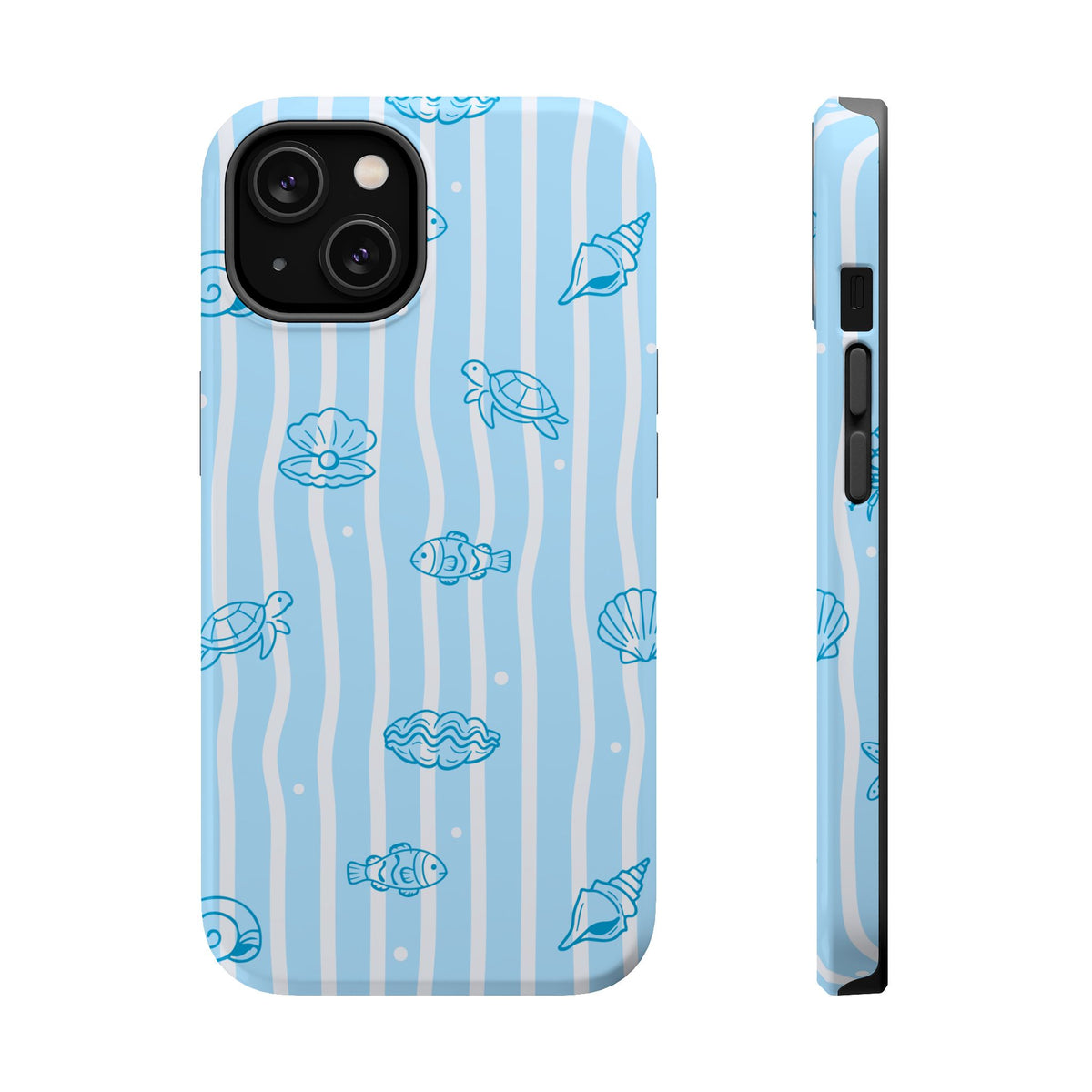 Ocean Doodle Stripe MagSafe case for iPhone 14, glossy finish