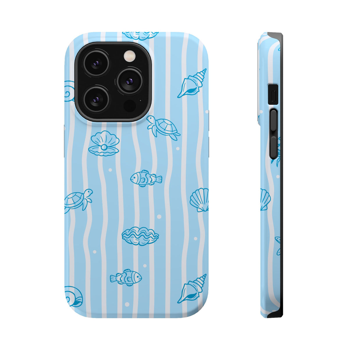 Ocean Doodle Stripe MagSafe case for iPhone 14 Pro, glossy finish