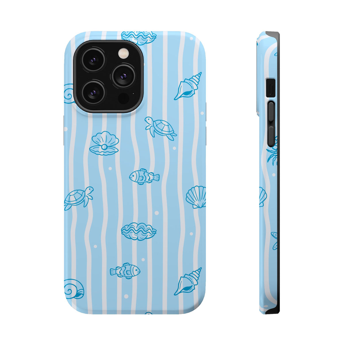 Ocean Doodle Stripe MagSafe case for iPhone 14 Pro Max, glossy finish