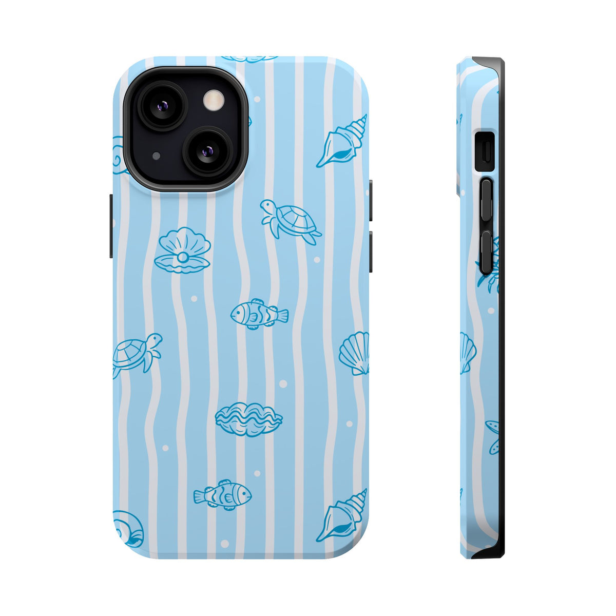 Ocean Doodle Stripe MagSafe case for iPhone 13 Mini, glossy finish