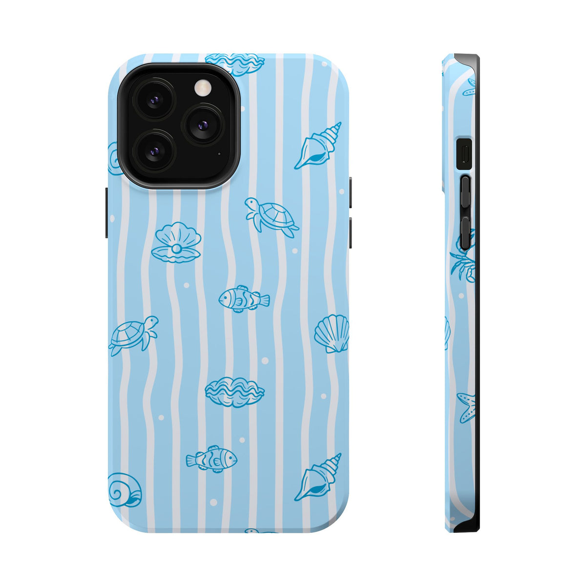 Ocean Doodle Stripe MagSafe case for iPhone 13 Pro Max, glossy finish