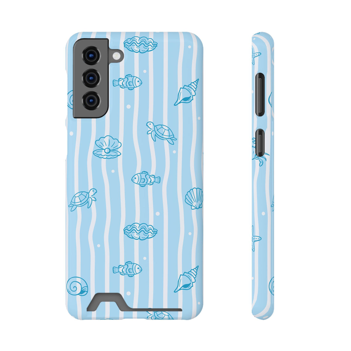 Ocean Doodle Stripe phone case with card holder for Samsung Galaxy S21 Plus, glossy finish