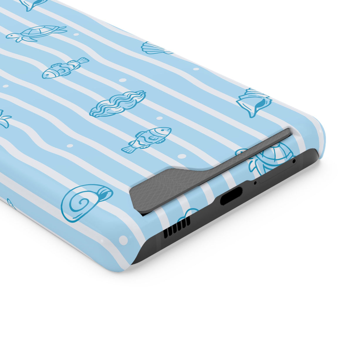 Ocean Doodle Stripe phone case with card holder for Samsung Galaxy S21 Ultra, glossy finish