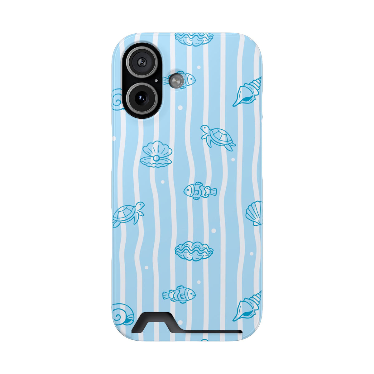 Ocean Doodle Stripe phone case with card holder for iPhone 17, glossy finish