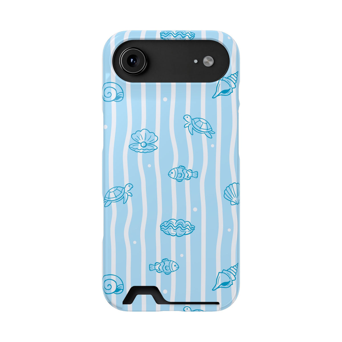 Ocean Doodle Stripe phone case with card holder for iPhone 17 Air, glossy finish