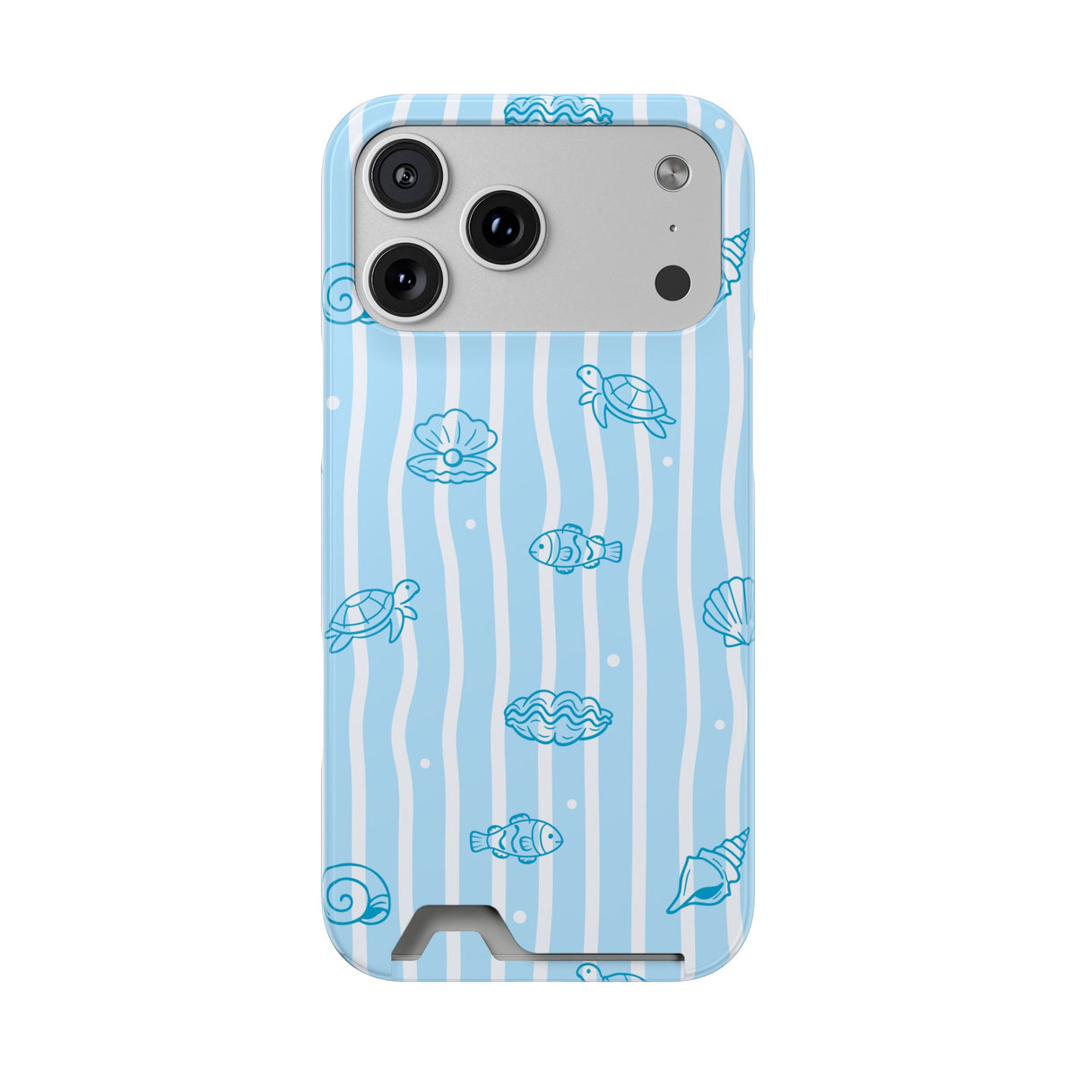 Ocean Doodle Stripe phone case with card holder for iPhone 17 Pro Max, glossy finish