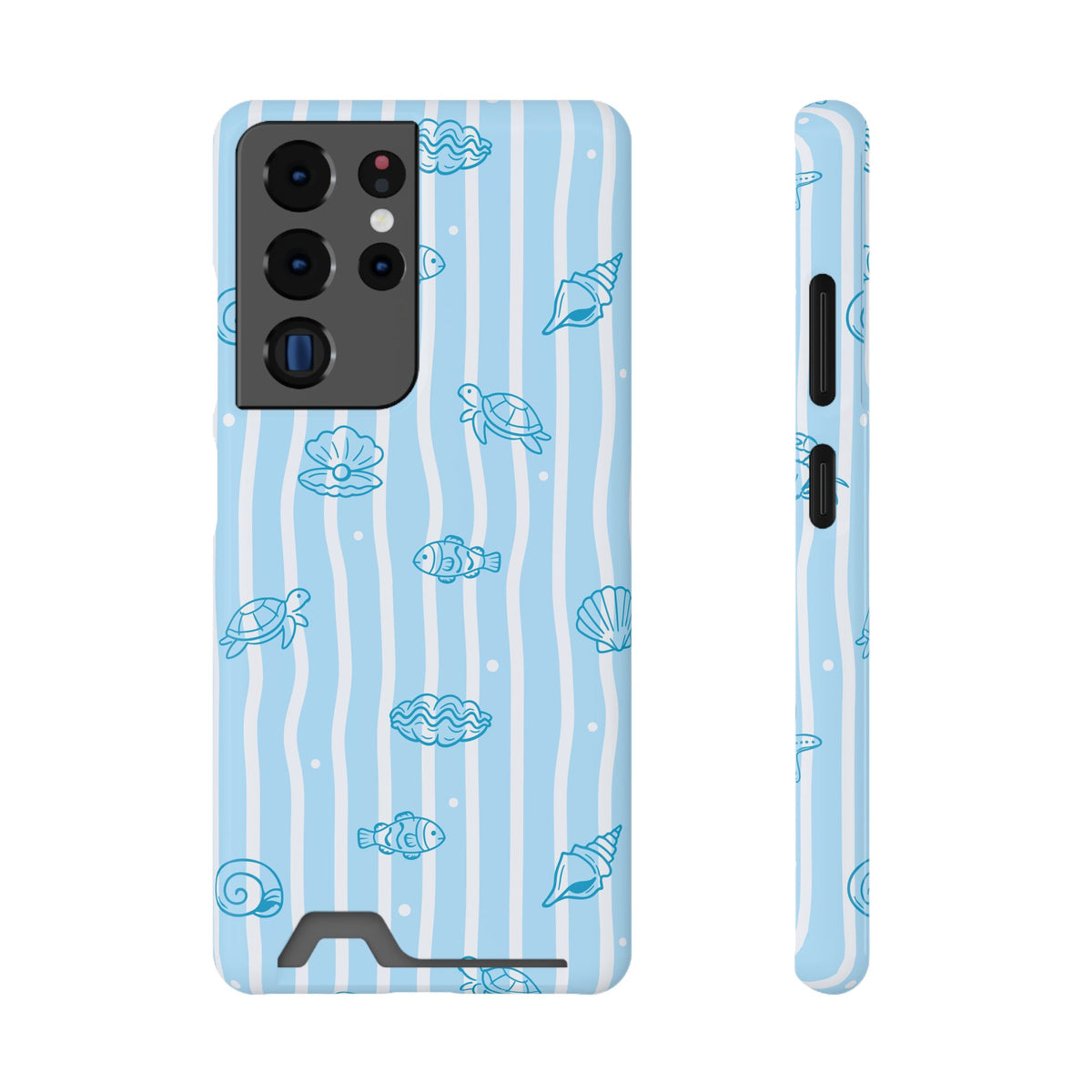 Ocean Doodle Stripe phone case with card holder for Samsung Galaxy S22 Plus, glossy finish
