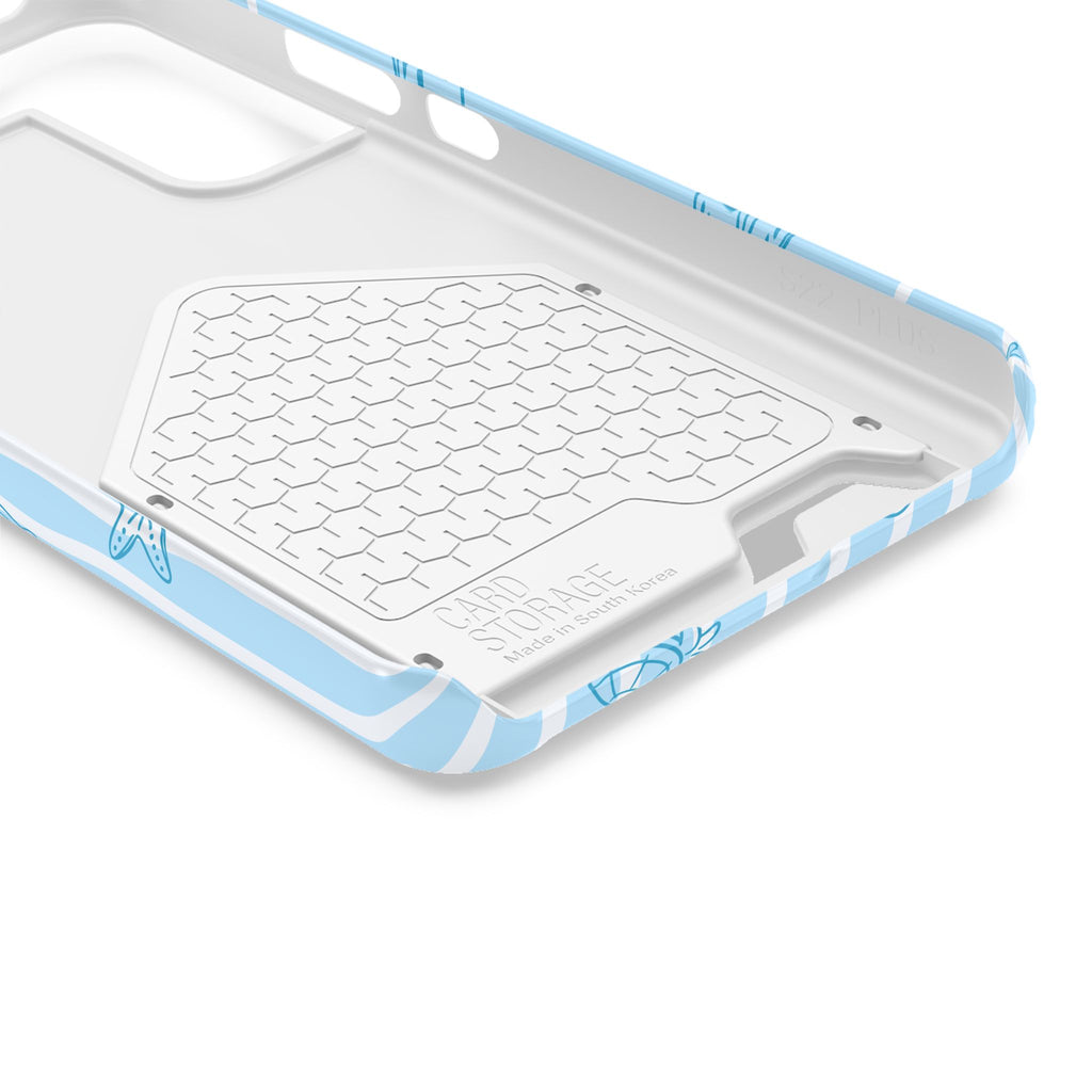 Ocean Doodle Stripe phone case with card holder, close-up of the inside