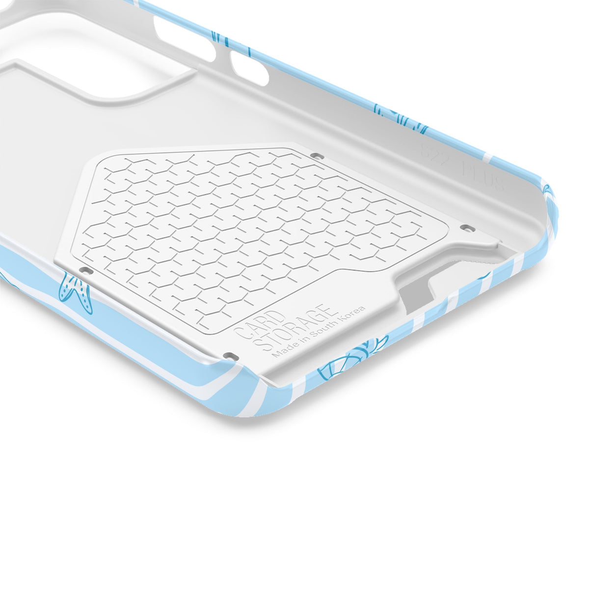 Ocean Doodle Stripe phone case with card holder, close-up of the inside