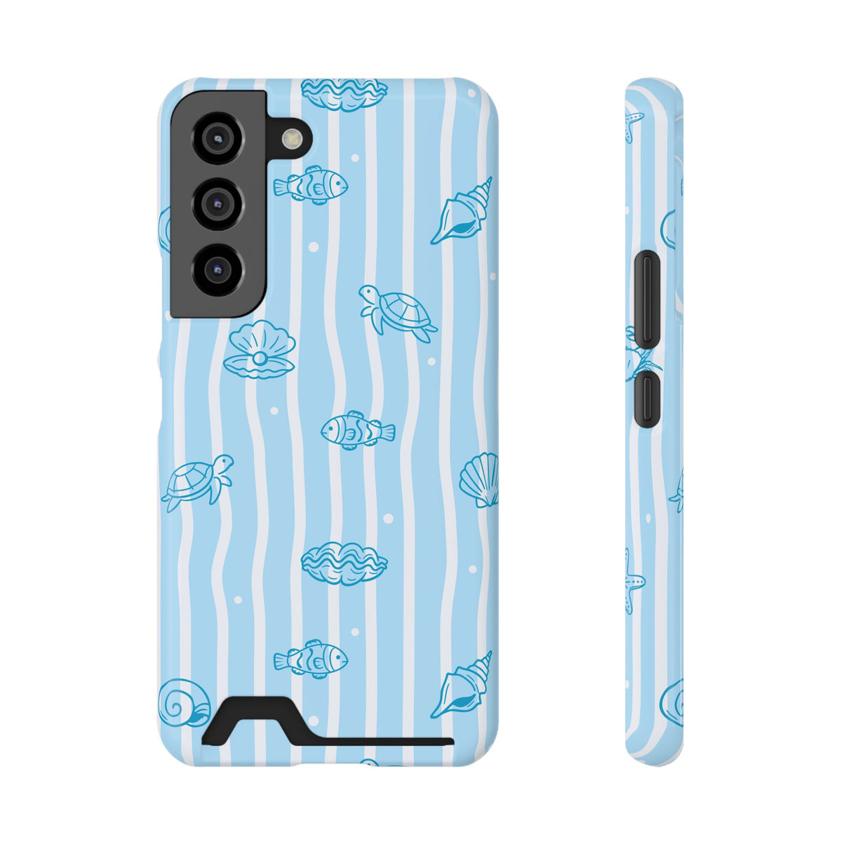 Ocean Doodle Stripe phone case with card holder for Samsung Galaxy S22, glossy finish