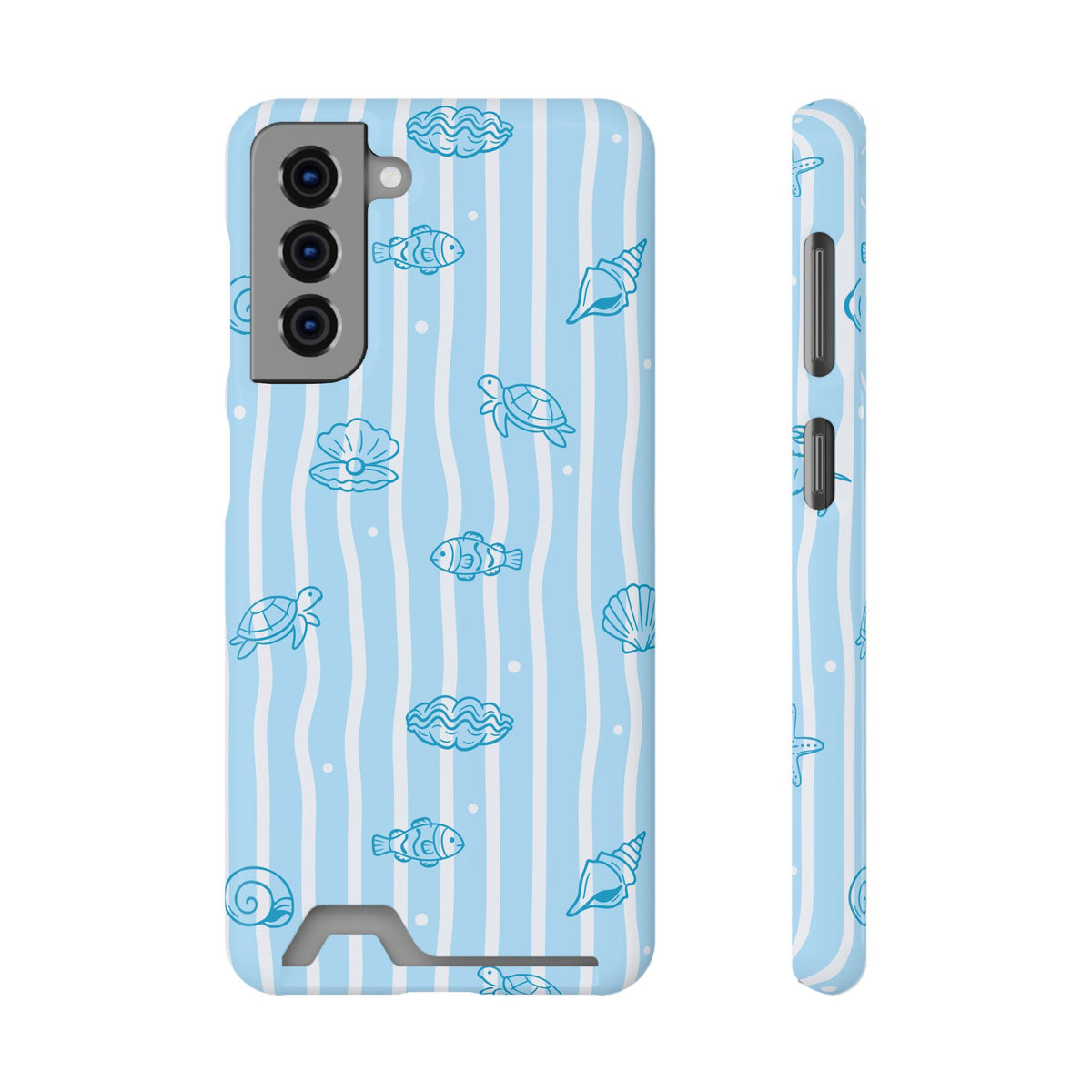 Ocean Doodle Stripe phone case with card holder for Samsung Galaxy S21, glossy finish