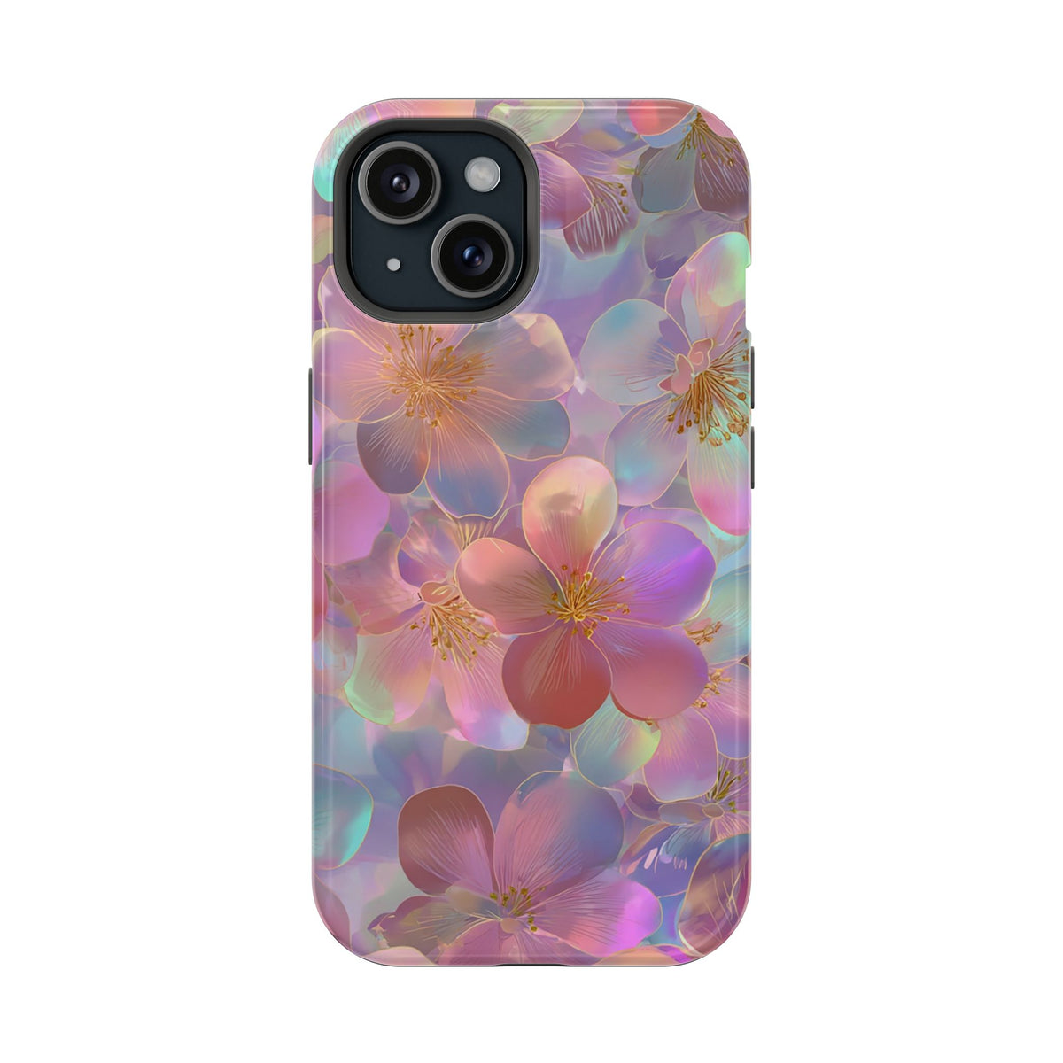 Opal Blossom protective phone case for iPhone 15, glossy finish