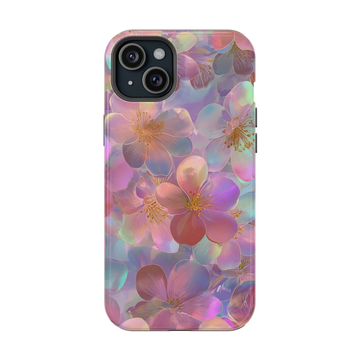 Opal Blossom protective phone case for iPhone 15 Plus, glossy finish