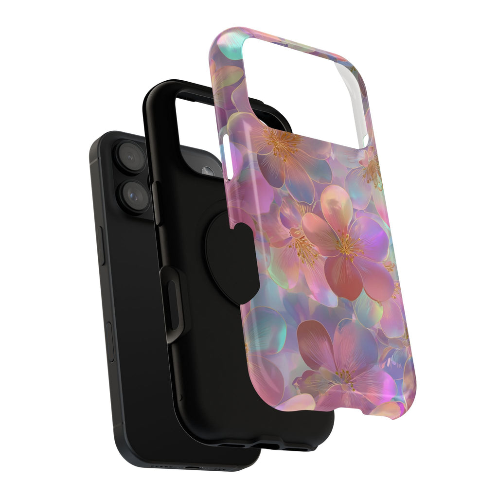 Opal Blossom protective phone case, close-up of the dual-layer construction