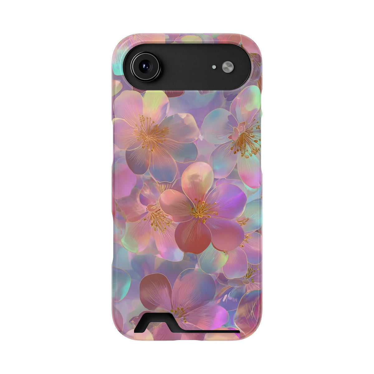 Opal Blossom phone case with card holder for iPhone 17 Air, glossy finish