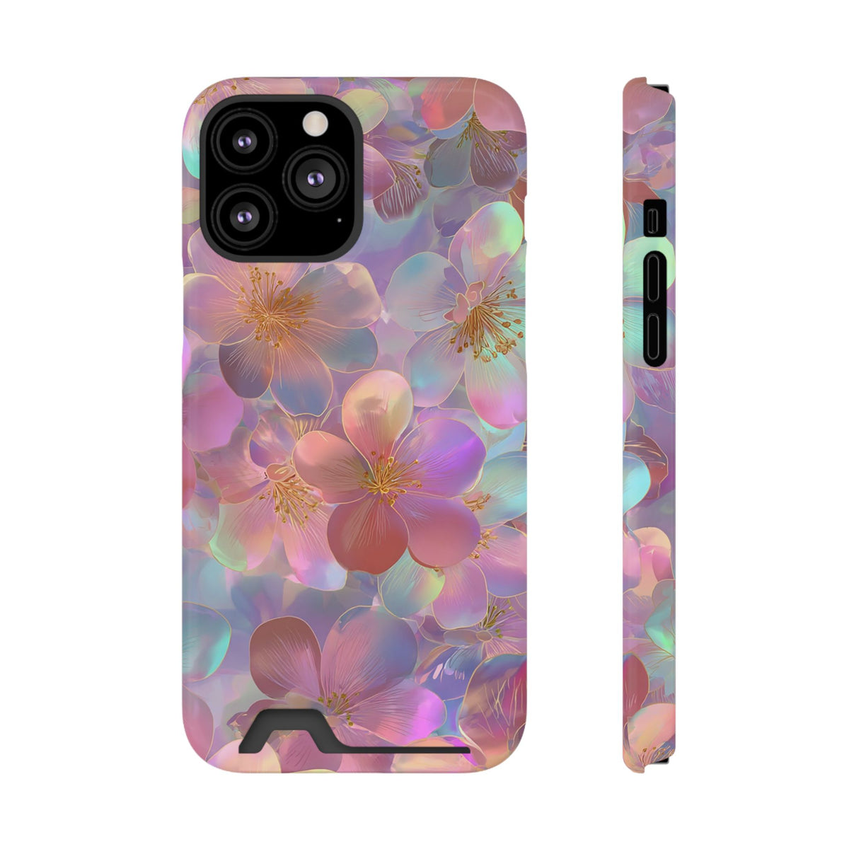 Opal Blossom phone case with card holder for iPhone 13 Pro Max, glossy finish
