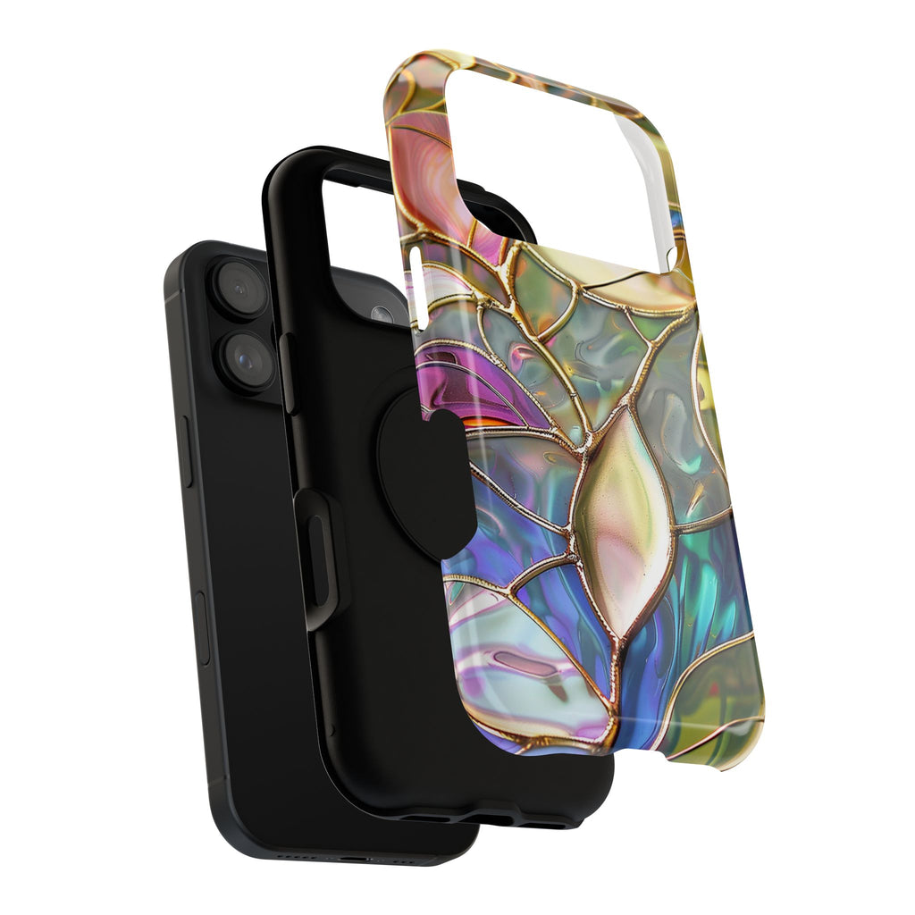 Opal Mosaic protective phone case, close-up of the dual-layer construction
