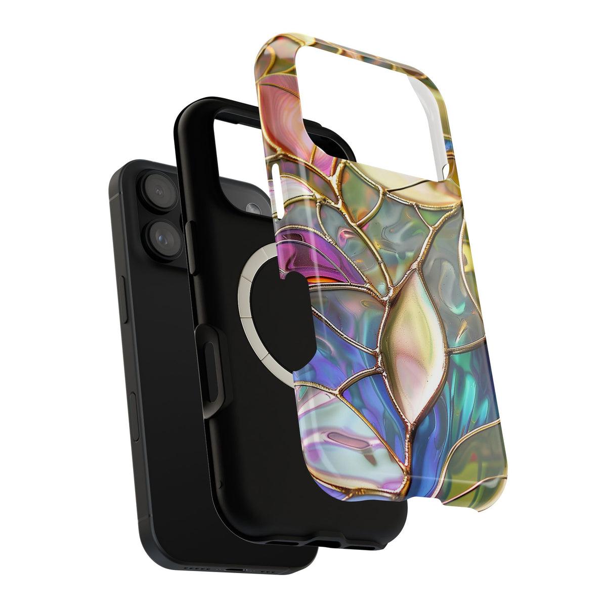 Opal Mosaic MagSafe case, close-up of the dual-layer construction