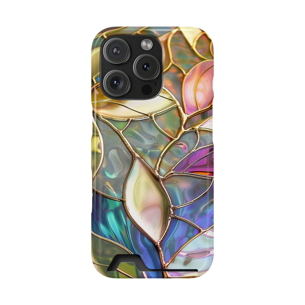 Opal Mosaic phone case with card holder for iPhone 16 Pro, glossy finish